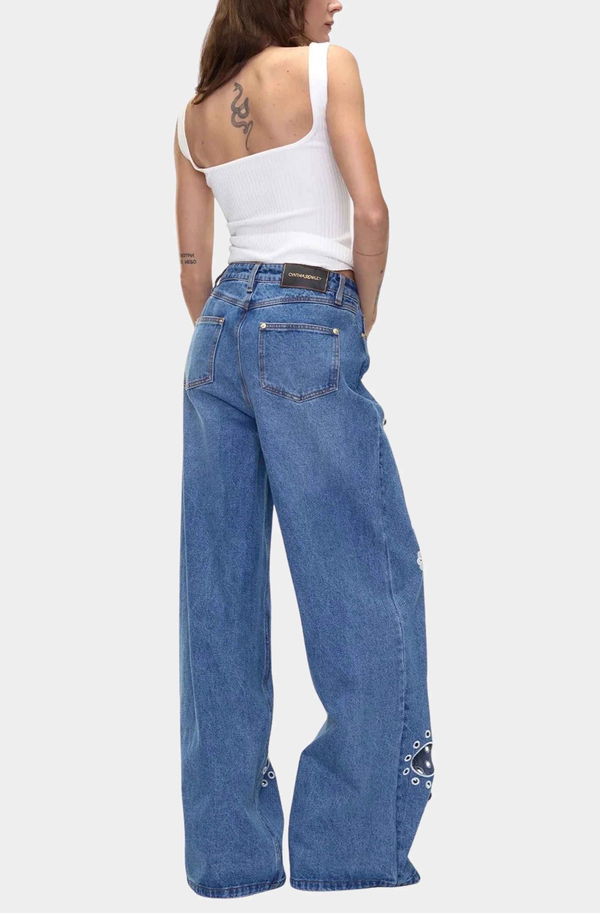 Embroidered Wide Leg Jeans