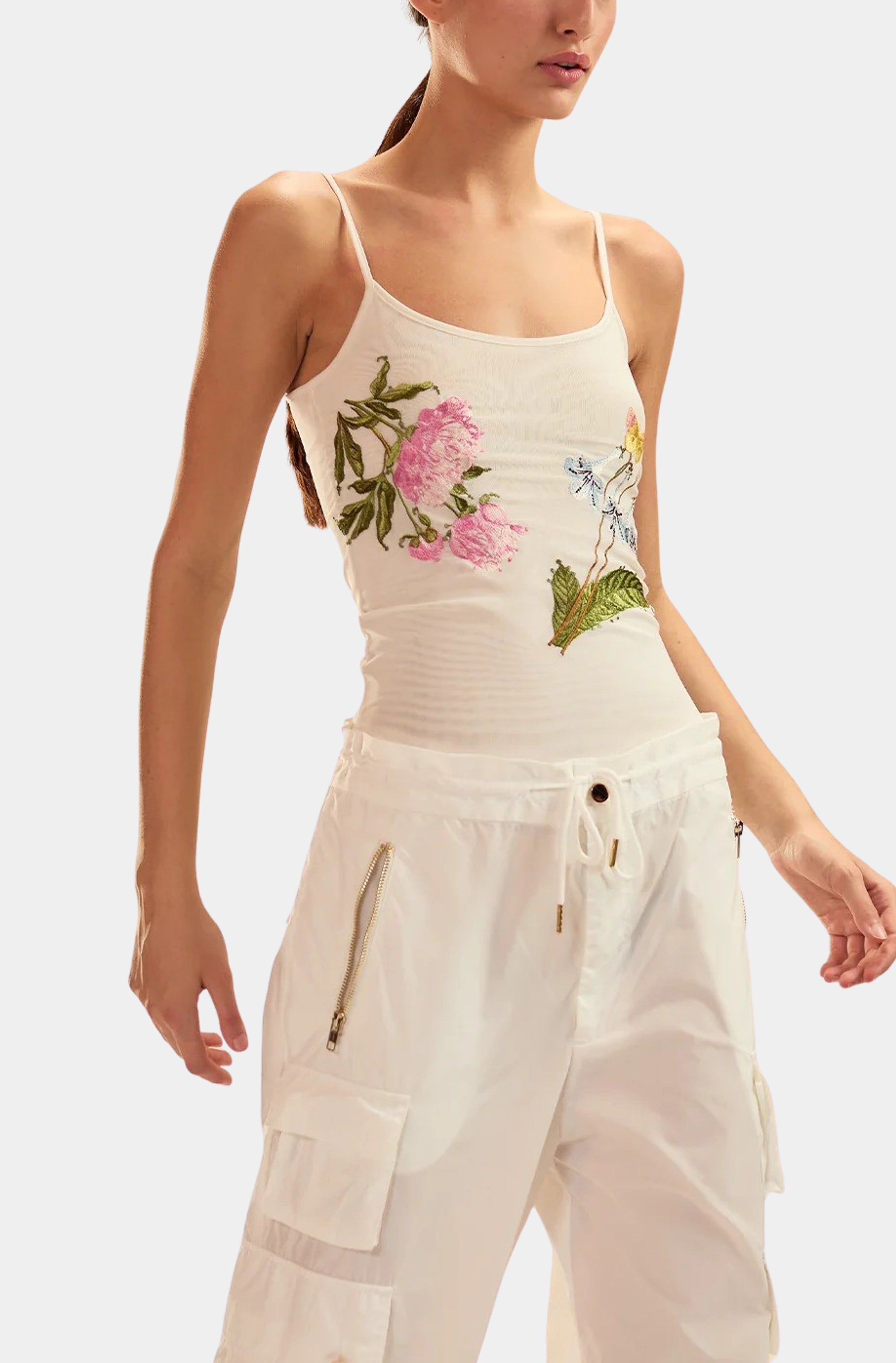 Embroidered Mesh Tank Top