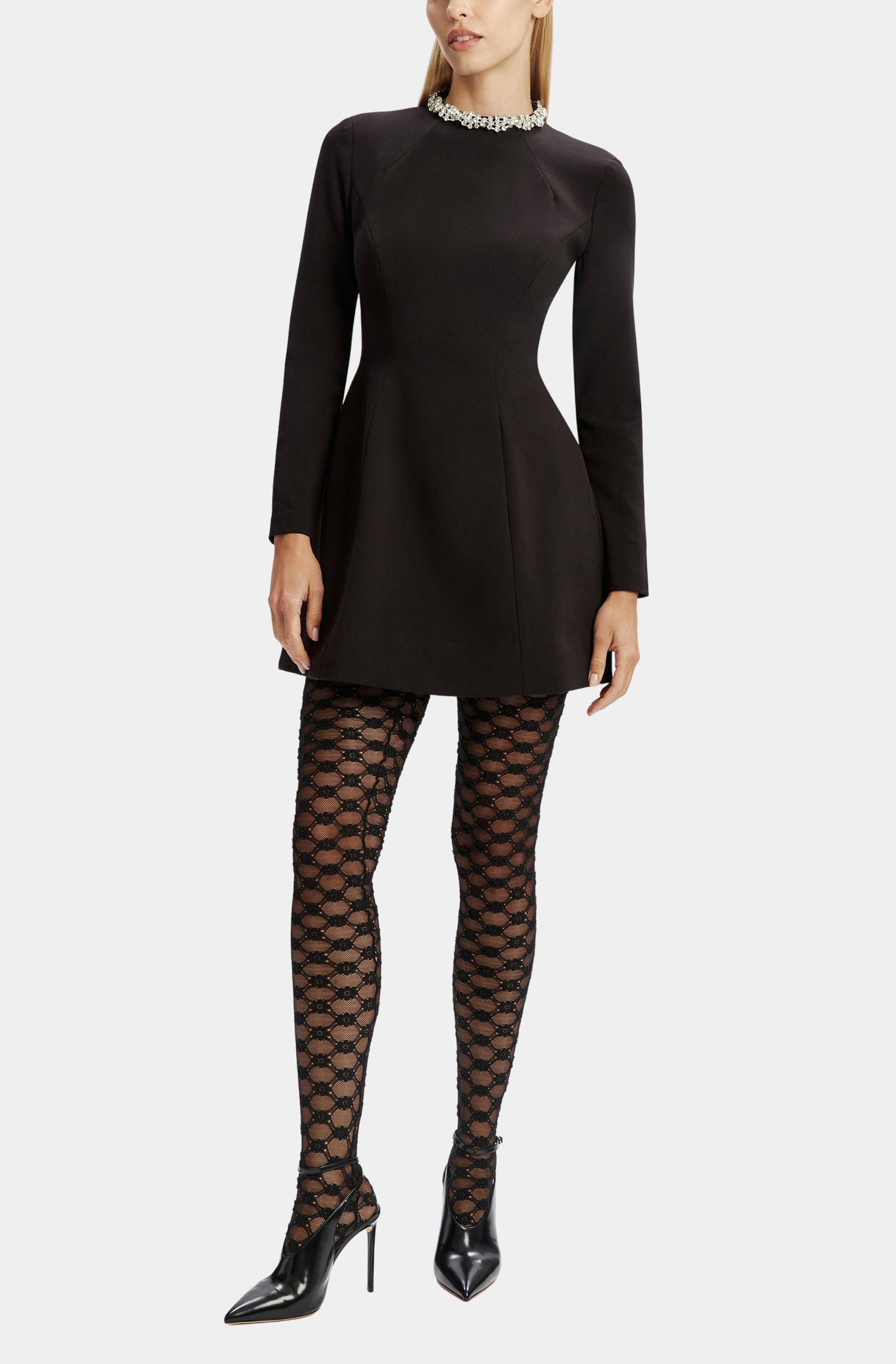 delphi mini dress DELPHI LONG SLEEVE HOURGLASS MINI DRESS - BLACK