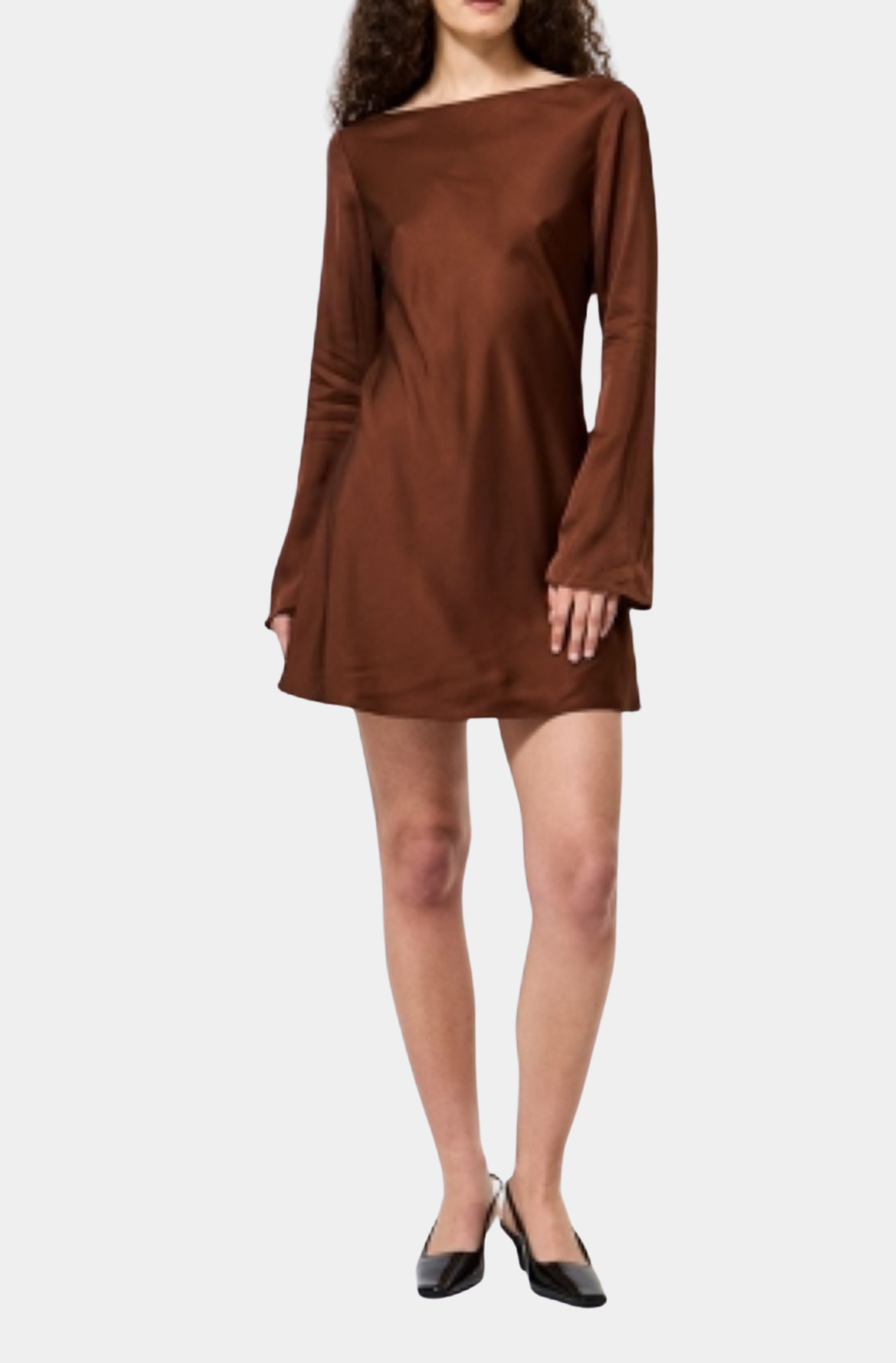 French Connection Women's Ennis Satin Long Sleeve Mini Dress - Chocolate - 4 French Connection Women's Ennis Satin Long Sleeve Mini Dress - Chocolate - 4