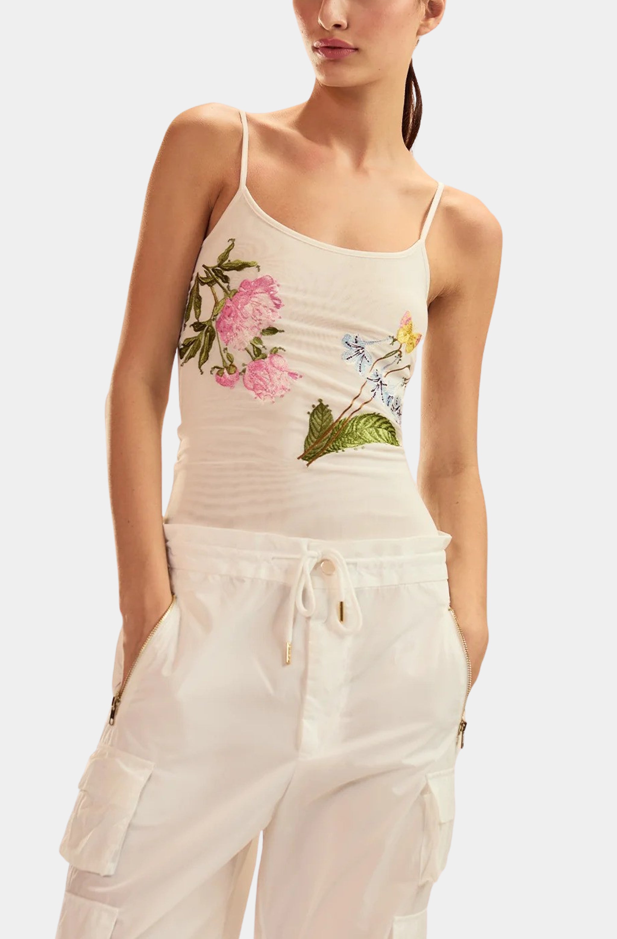 Embroidered Mesh Tank Top