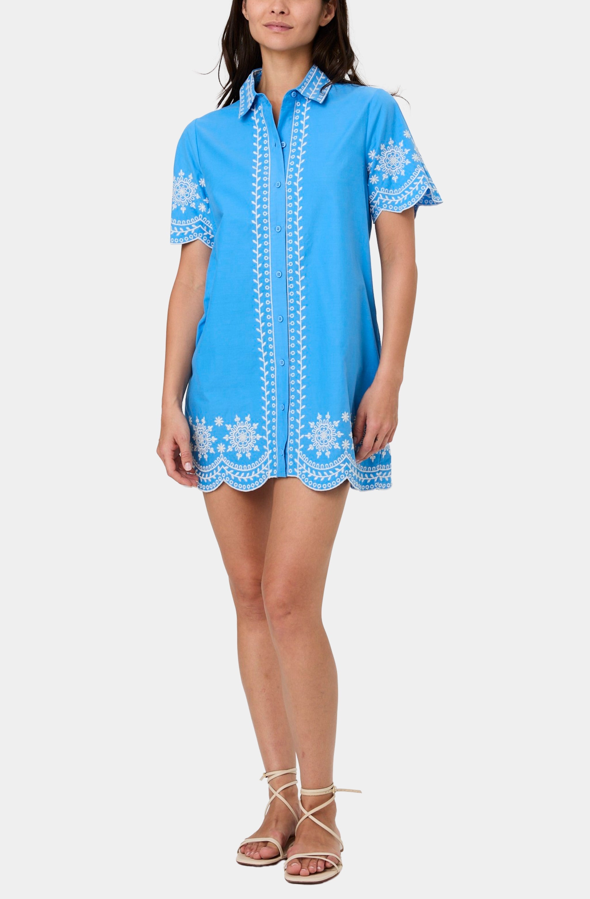 Alissa Cotton Embroidered Mini Shirt Dress – Hemline Pensacola