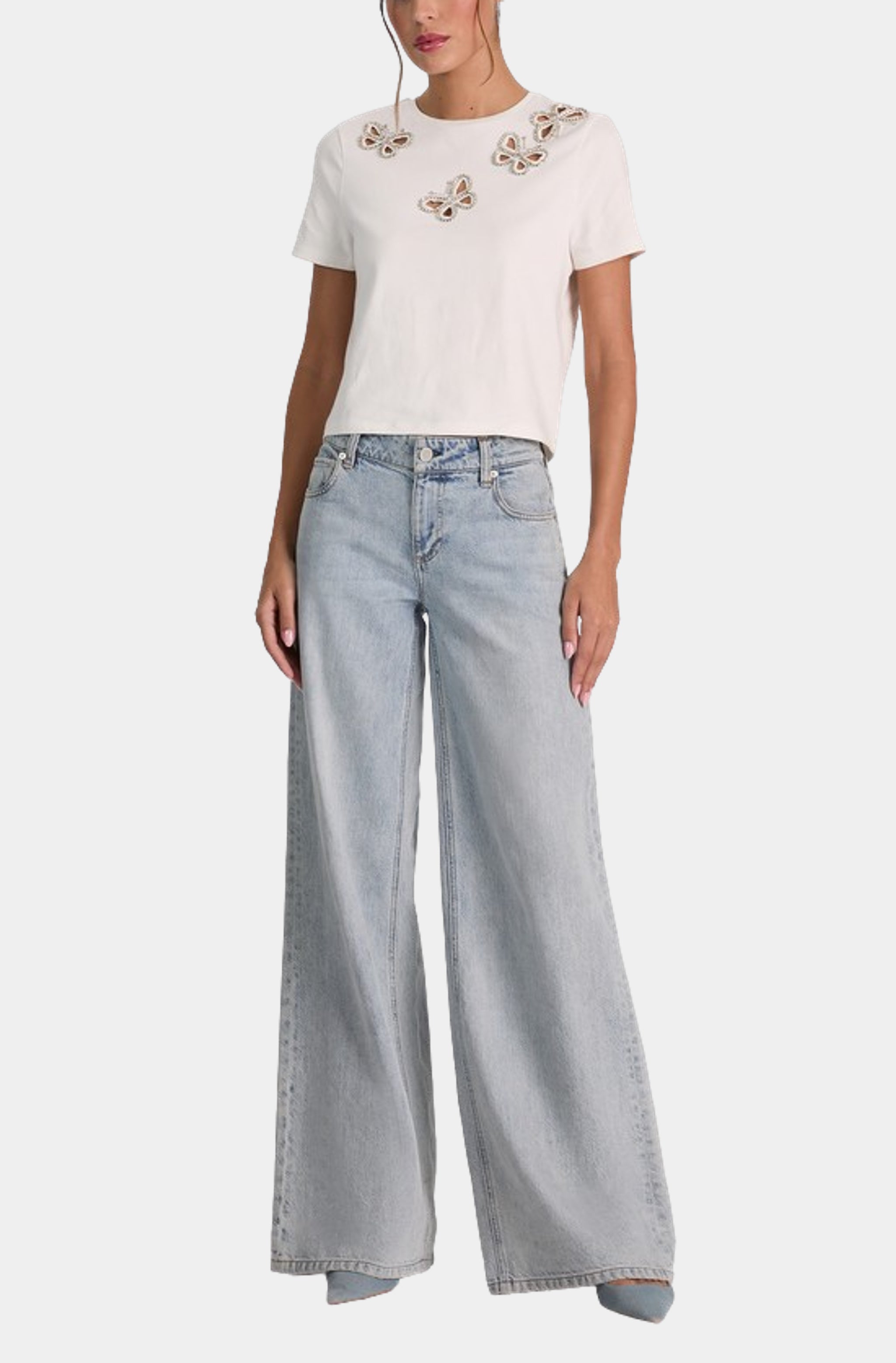 Cindy Embell Cropped Tee with Cutouts