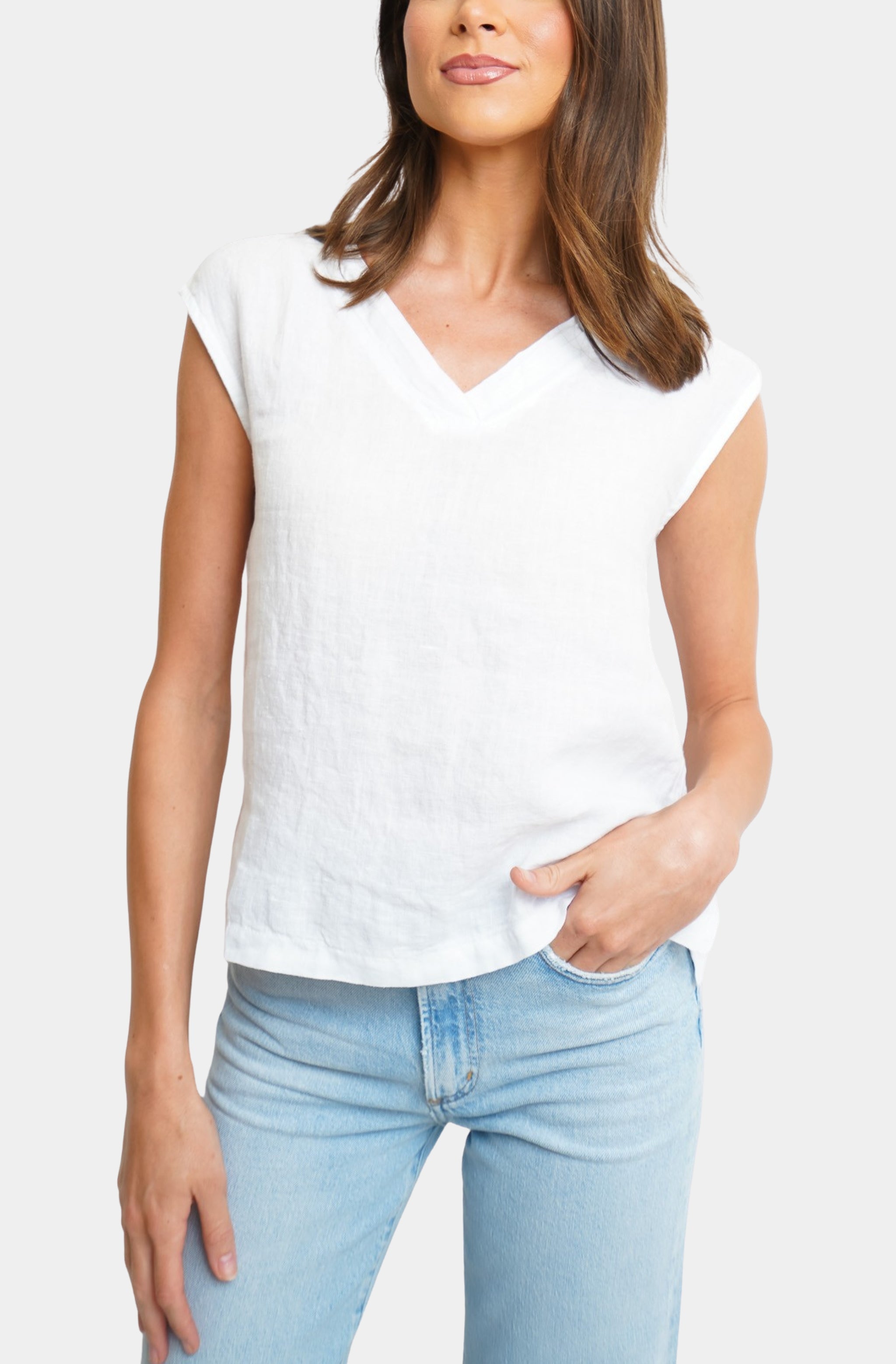 Silvana Double V Neck Linen Tank