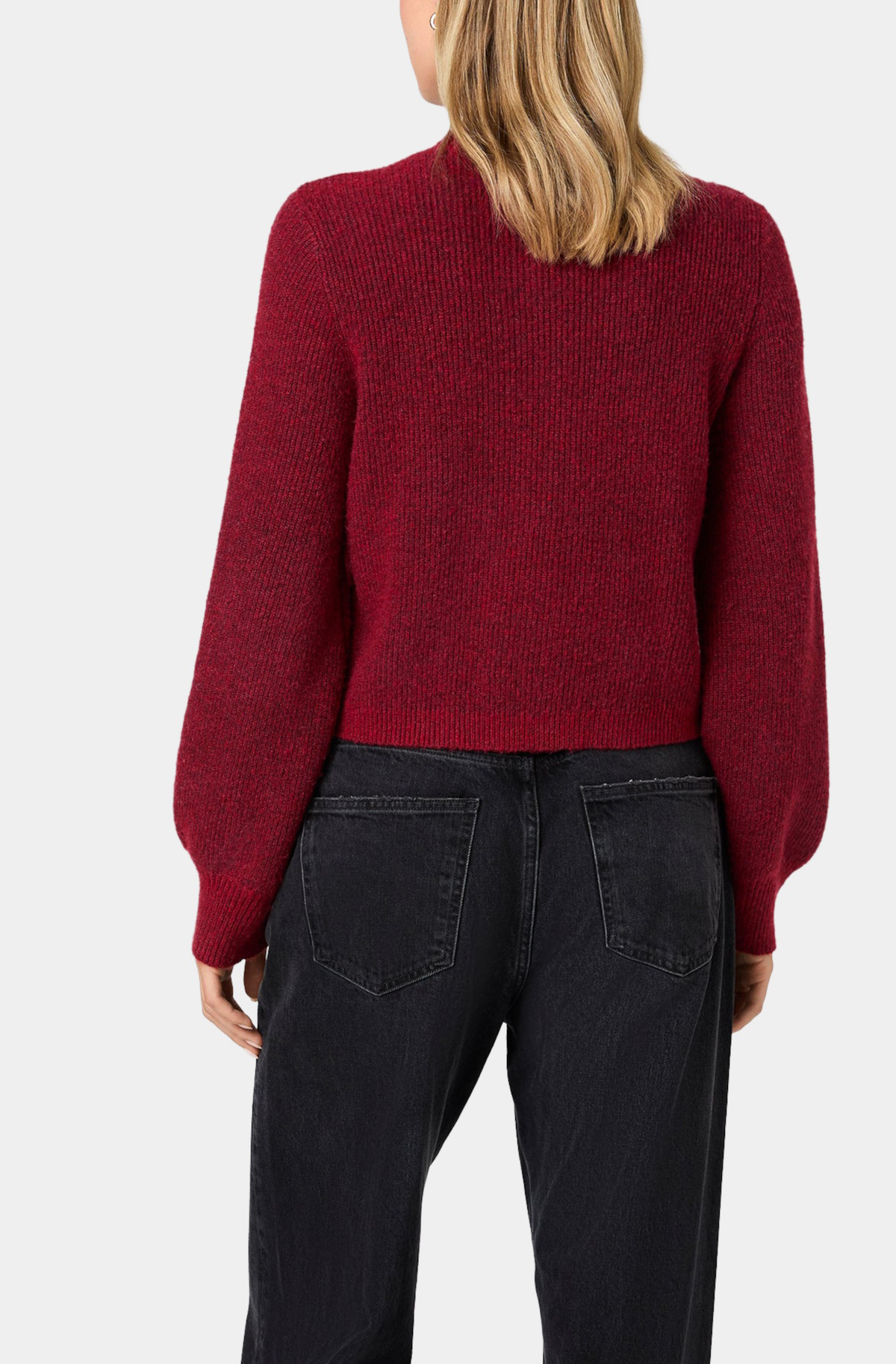Koda Knit Multi Button Crew Neck Cardigan in Cranberry Glaze – back view