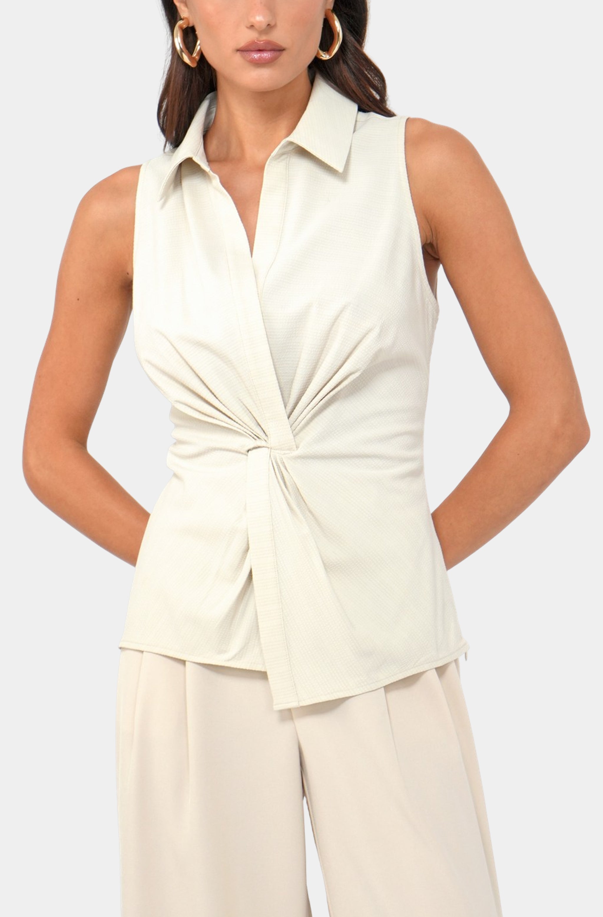 Rola Textured Sleeveless Twist Front Collar Shirt