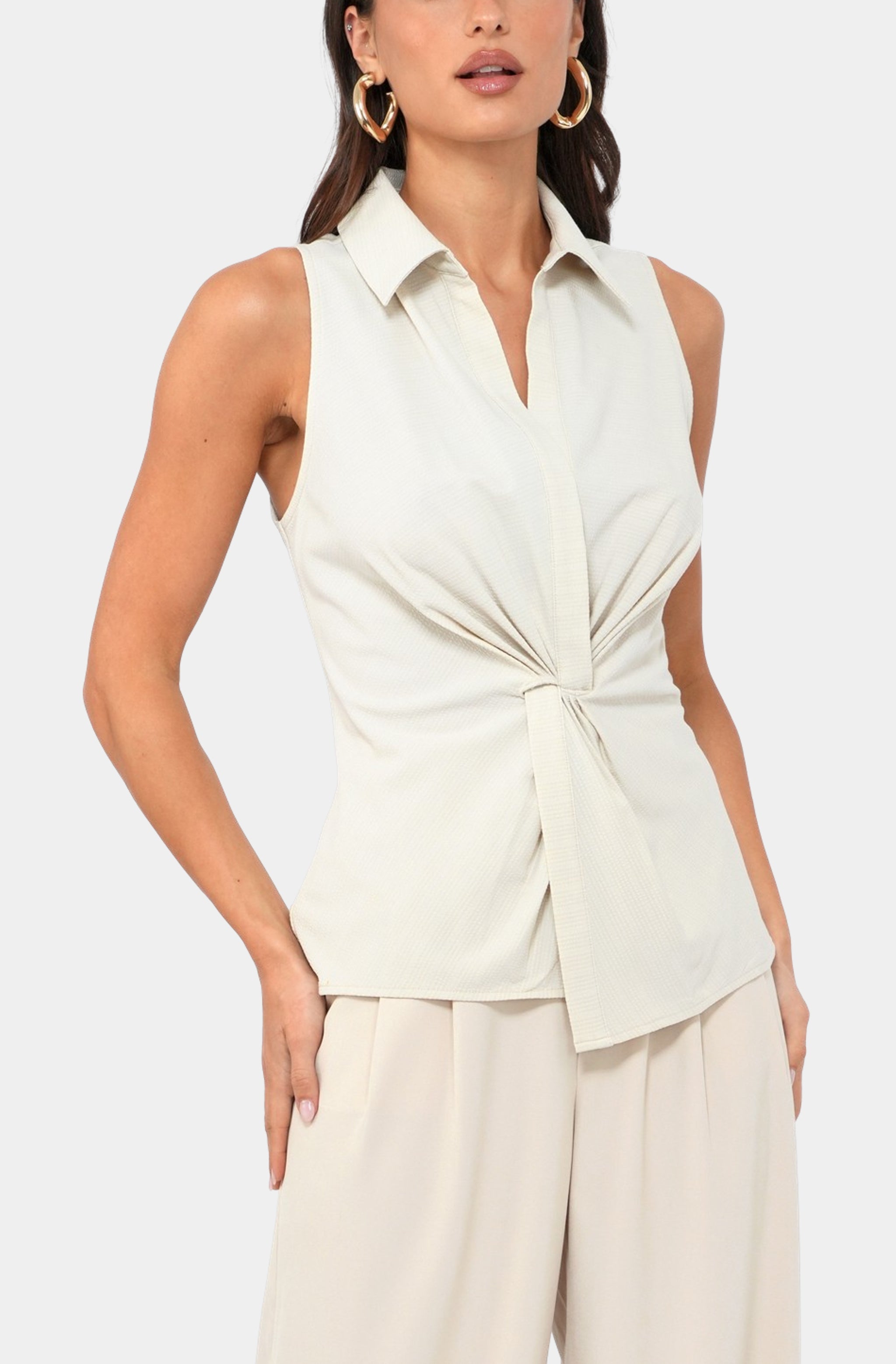 Rola Textured Sleeveless Twist Front Collar Shirt