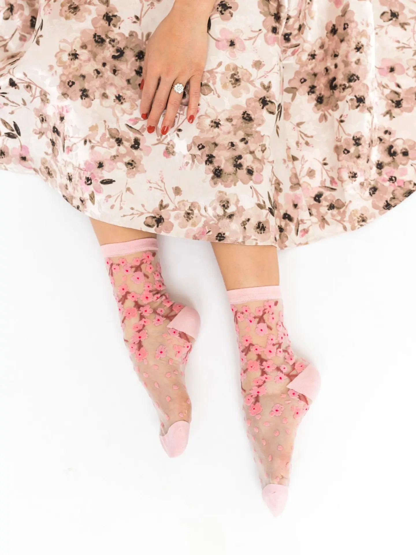Cherry Blossom Sheer Crew Sock