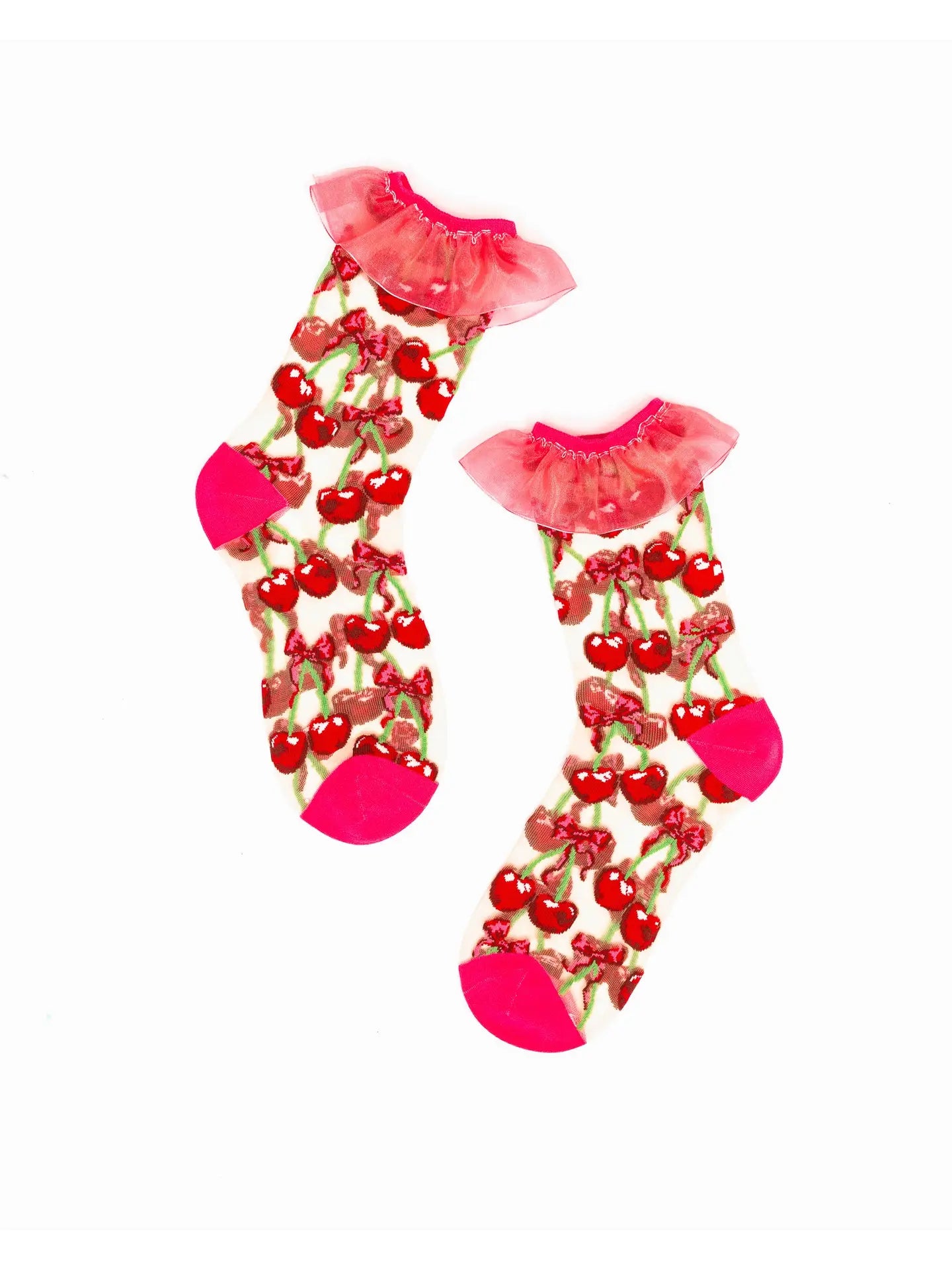 Cherry Bow Ruffle Sheer Crew Sock