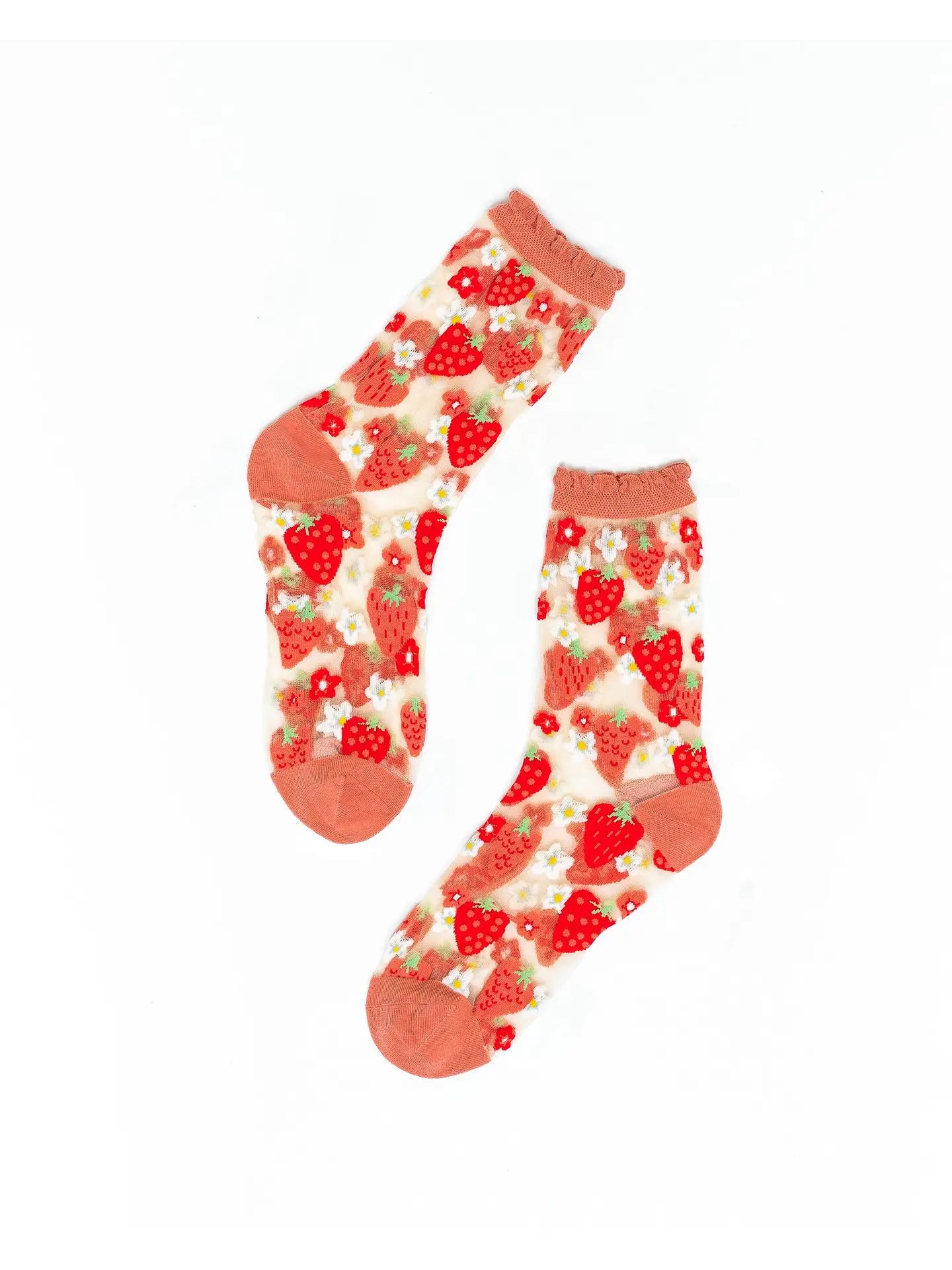 Strawberry Daisy Ruffle Sheer Crew Sock