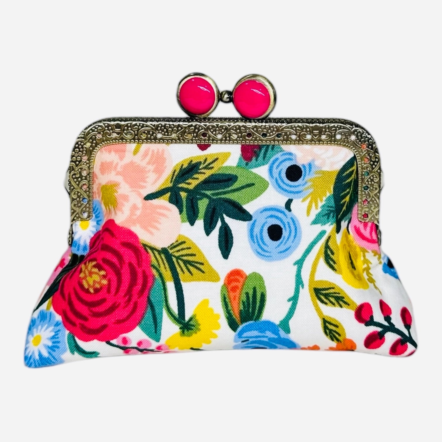 On the Go Credit Card Clutch-Garden Party Cream - Hot Pink