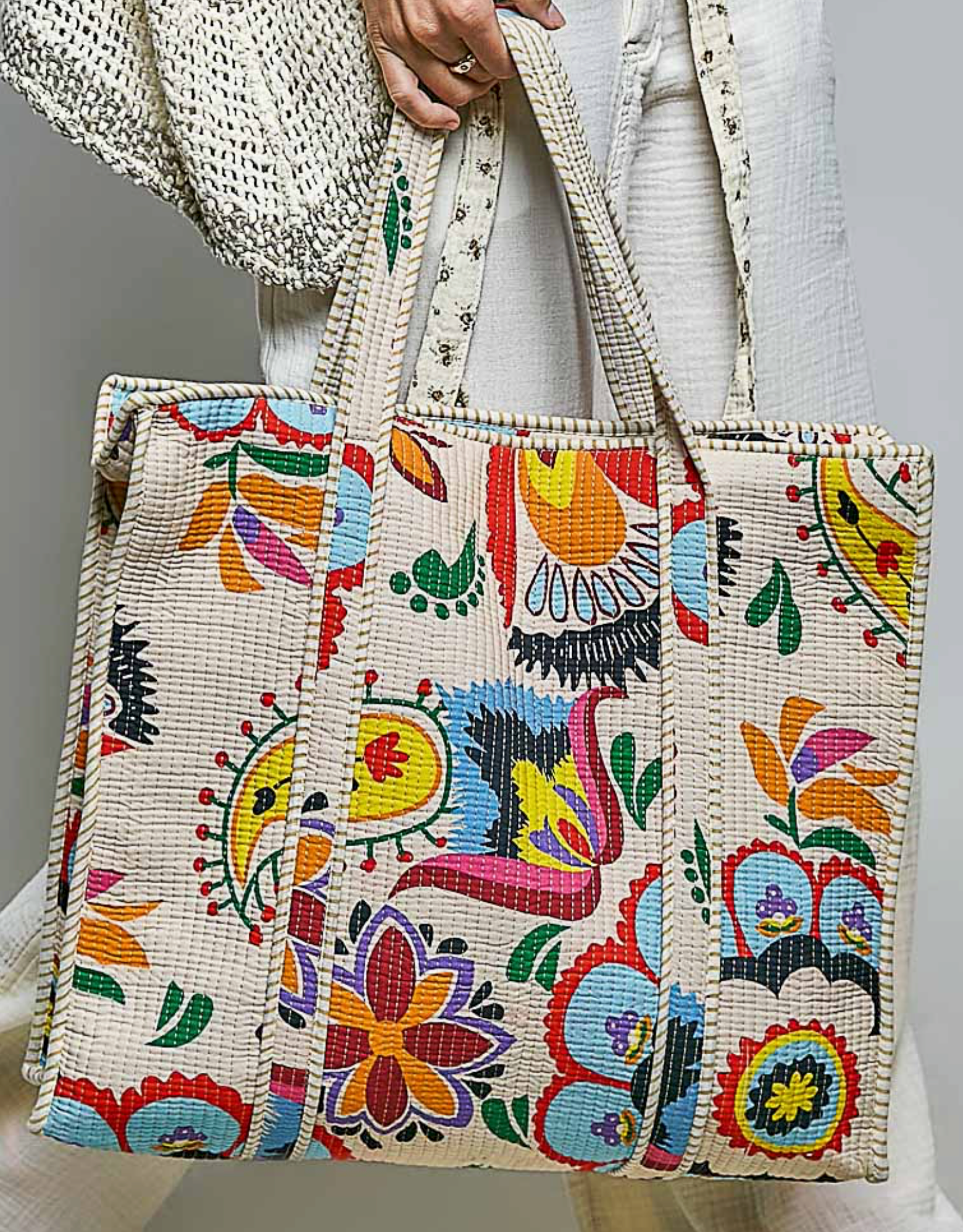 Cotton Printed Cream Tote Bag