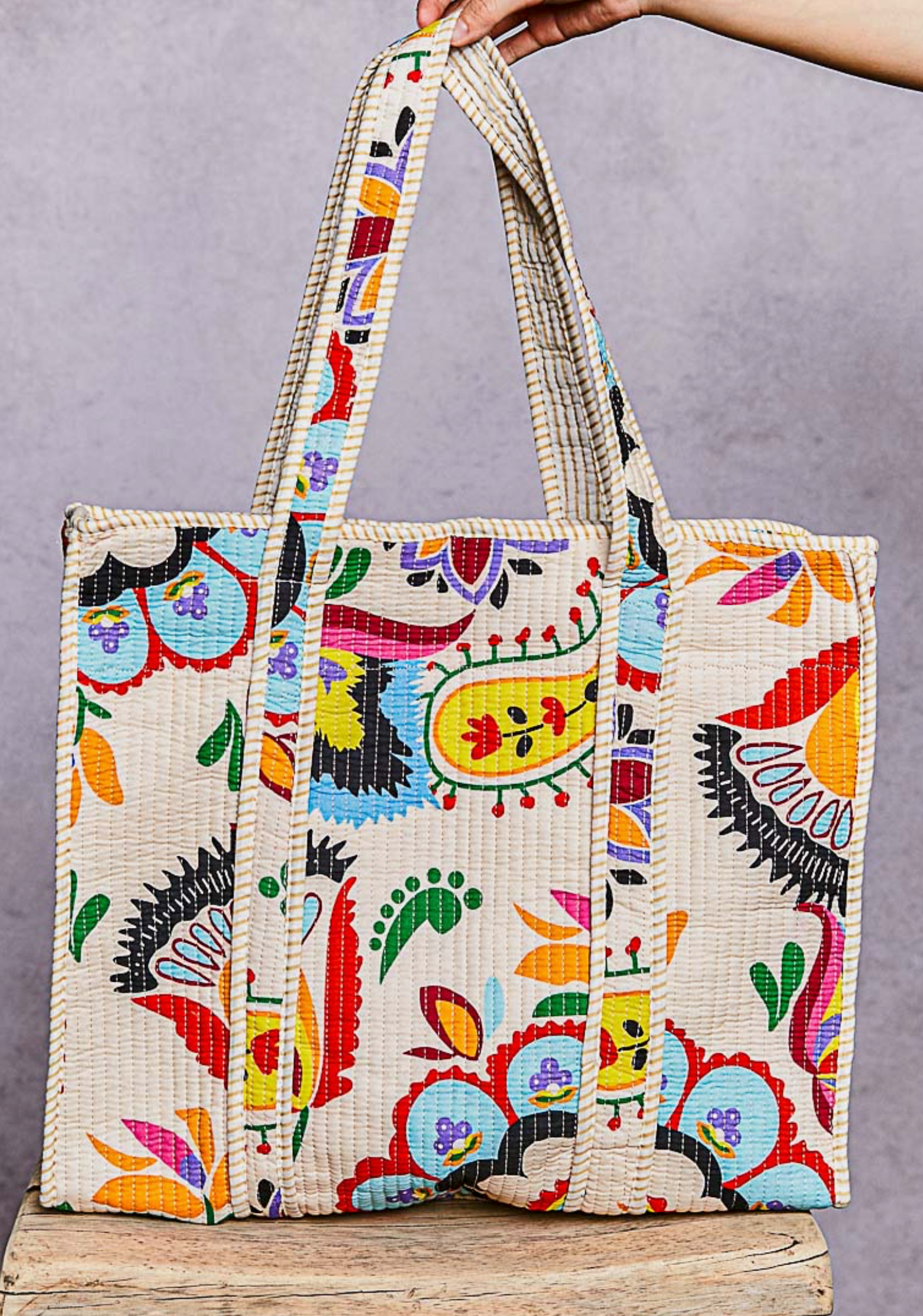 Cotton Printed Cream Tote Bag